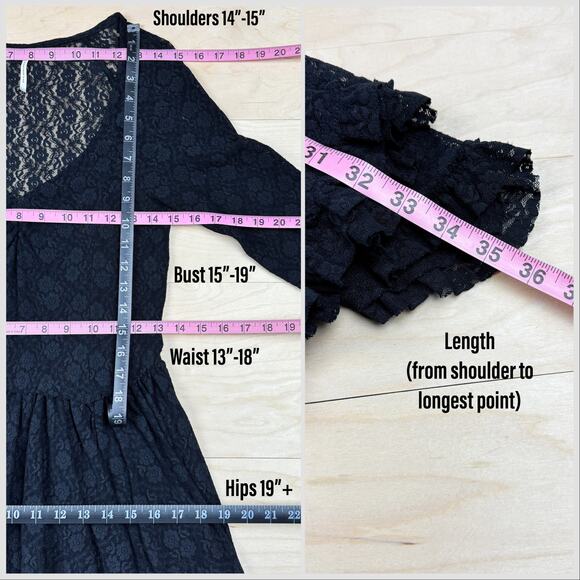 Free People Sheer Black Lace Long Sleeve Mini Dress - Picture 7 of 8